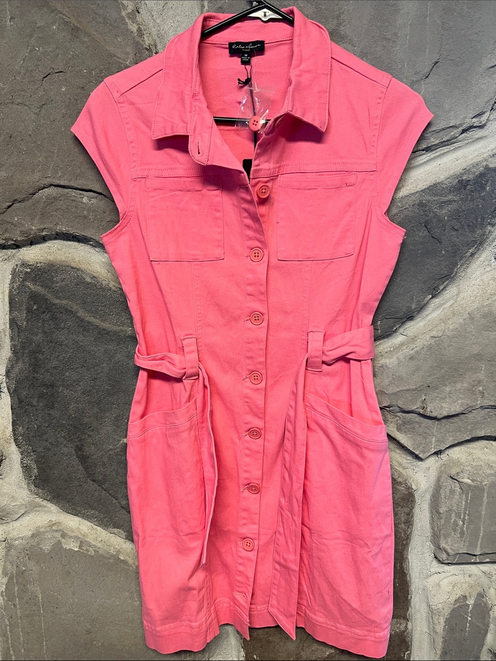 Pink Button-Front Shirt Dress